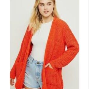 Billabong Warm Up Open-Weave Cardigan Orange, Medium